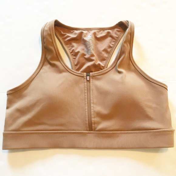Kyodan Other - KYODAN Ribbed Resistance Zip Front Racerback Tan Sports Bra Womens XL